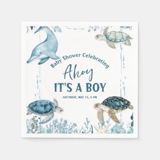 Unter der Blue Ahoy ist eine Baby-Dusche Serviette