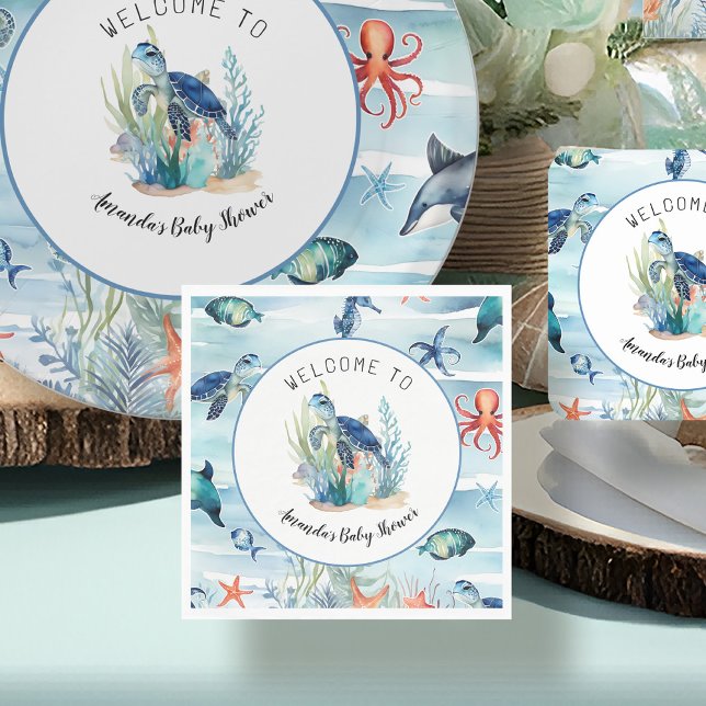 Unter der Blue Turtle Boy Baby Dusche Serviette (Von Creator hochgeladen)