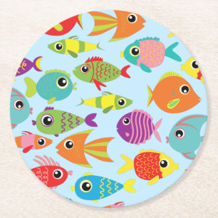 Unter der Geburtstagspartei von Seefischen Runder Pappuntersetzer