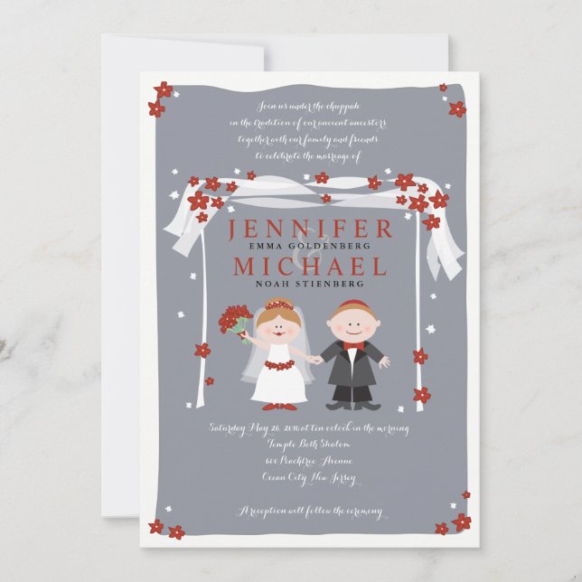 UNTER DER Jüdischen Hochzeitseinladung DER CHUPPAH Einladung (Vorderseite)