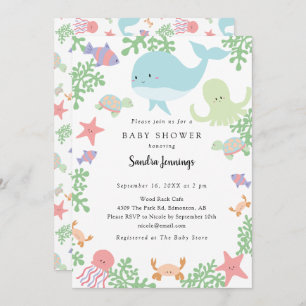 Unter der Kinderdusche Niedliche Pastel neutral Einladung