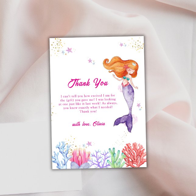 Unter der Meeresdruckerin Mermaid Coral Baby Dusch Dankeskarte (Under The Sea Princess Mermaid Coral Baby Shower Thank You Card)