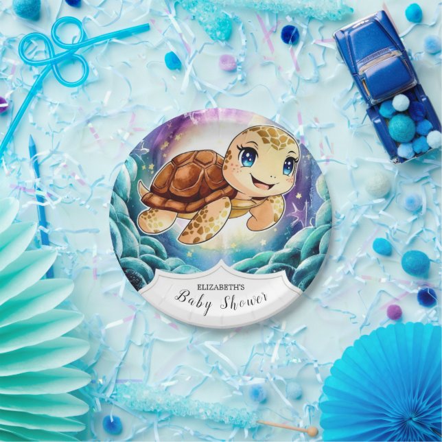 Unter der Meerespastel Schildkrötendusche Pappteller (Party)