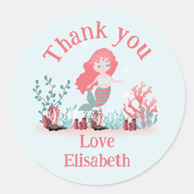 Unter der Meeresprinzessin Mermaid Birthday Runder Aufkleber (Vorderseite)