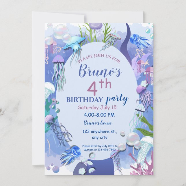 Unter der Meeresqualle zum Geburtstag Einladung (Vorderseite)