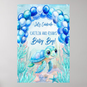 Unter der Meeresschildkröte Aqua Blue Baby Dusche Poster