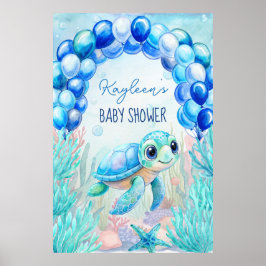 Unter der Meeresschildkröte Aqua Blue Baby Dusche Poster