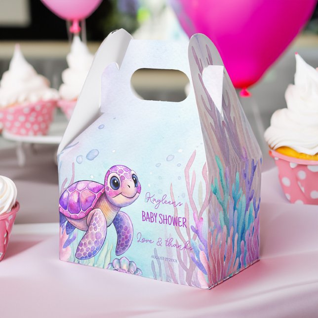 Unter der Meeresschildkröte lila Babydusche Mädche Geschenkschachtel (Under the sea turtle purple girls baby shower girls favors personalized printed favor boxes)