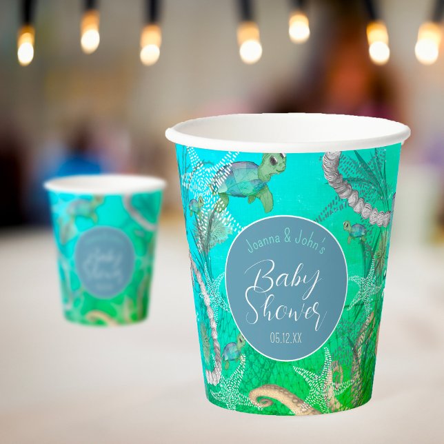 Unter der Meeresschildkrötendusche Pappbecher (Under the Sea Baby Shower Paper Cups)