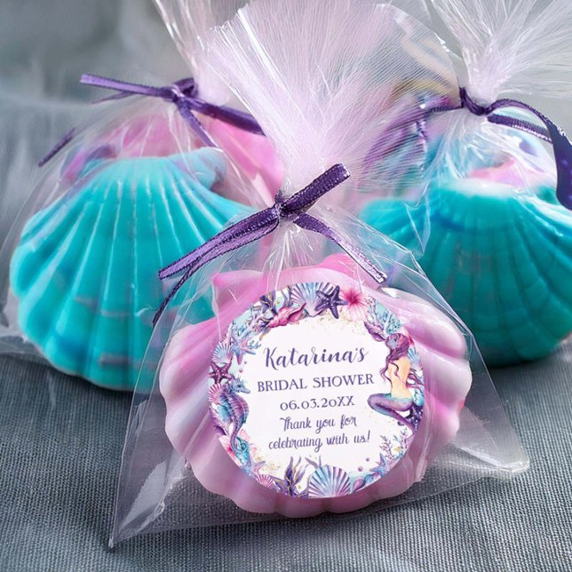 Unter der Meerjungfrau Babydusche Lila Türkis Runder Aufkleber (Von Creator hochgeladen)