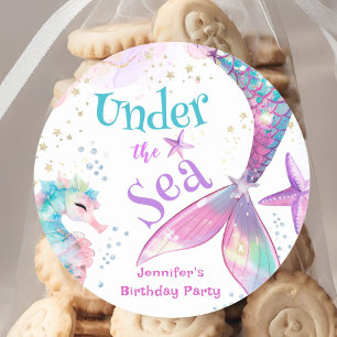 Unter der Meerjungfrau Birthday Pink Lila Runder Aufkleber