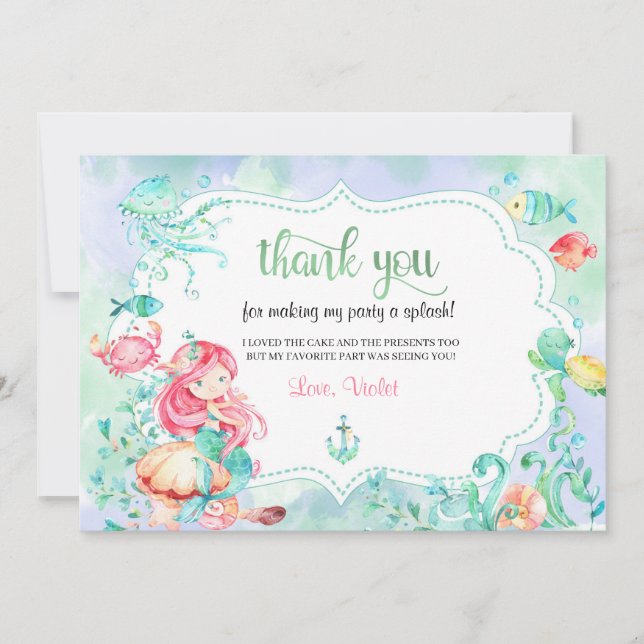 Unter der Meerjungfrau Danke Karte (Vorderseite)
