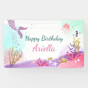 Unter der Meerjungfrau Geburtstagsbanner Pink Gold Banner