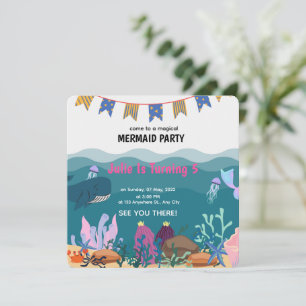 Unter der Meerjungfrau Geburtstagspartei Birthday Einladung