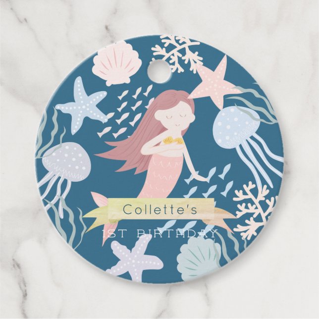 Unter der Meerjungfrau Marine Blue Birthday Favor  Geschenkanhänger (Vorderseite)