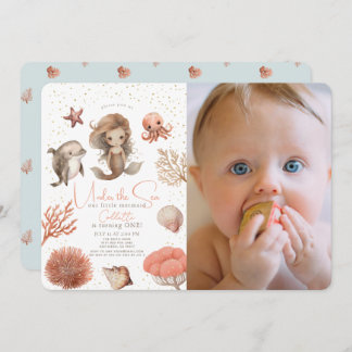 Unter der Meerjungfrau Meer 1. Geburtstag Foto Einladung