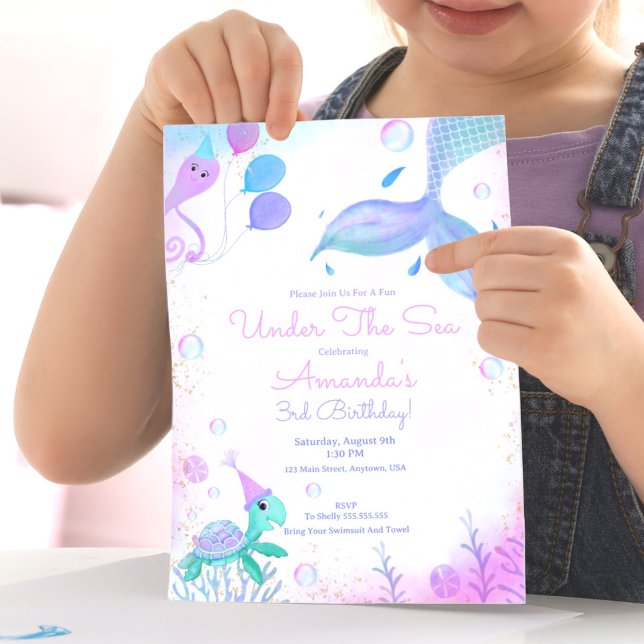 Unter der Meerjungfrau & Meeresschildkröte Geburts Einladung (. Mermaid dreams come true, easy to fill template for whimsical under the sea celebration. 

)