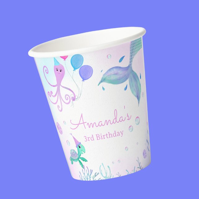 Unter der Meerjungfrau & Meeresschildkröte Geburts Pappbecher (This sweet Splish Splash party cup is a great addition to you Mermaid party!)