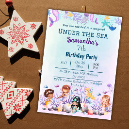 Unter der Meerjungfrau niedlichen Kinder blau 7. G Einladung