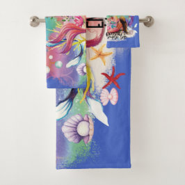 Unter der Meerjungfrau Ozean Lila Türkis Badhandtuch Set