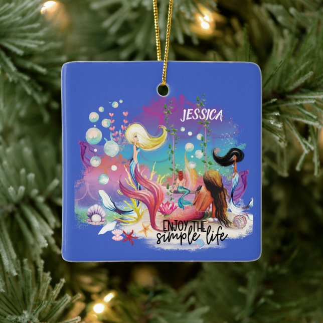 Unter der Meerjungfrau Ozean Lila Türkis Keramikornament (Baum)