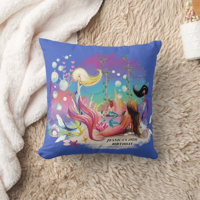 Unter der Meerjungfrau Ozean Lila Türkis Kissen (Decke)