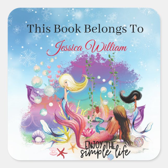 Unter der Meerjungfrau Ozean Lila Türkis Quadratischer Aufkleber (Vorderseite)