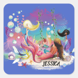 Unter der Meerjungfrau Ozean Lila Türkis Quadratischer Aufkleber