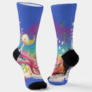 Unter der Meerjungfrau Ozean Lila Türkis Socken