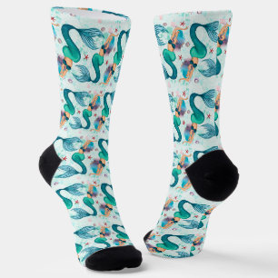 Unter der Meerjungfrau Ozean Lila Türkis Socken