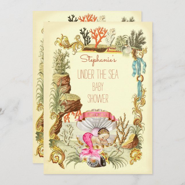 Unter der Meerjungfrau Princess Babydusche Einladung (Vorne/Hinten)