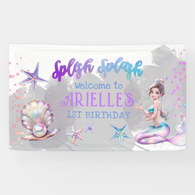 Unter der Meerjungfrau Schwimmbad Party Girl Birth Banner (Horizontal)