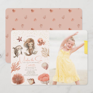 Unter der Meerjungfrau Sea Pink Birthday Foto Einladung