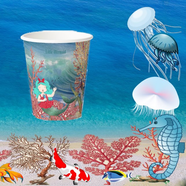 Unter der Meerjungfrau singende Korallenriff Gebur Pappbecher (Under The Sea Mermaid Singing Coral Reef Birthday Paper Cups)