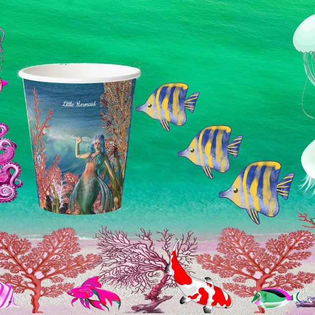 Unter der Meerjungfrau Tropical Coral Reef Geburts Pappbecher (Under The Sea Mermaid Tropical Coral Reef Birthday Paper Cups)
