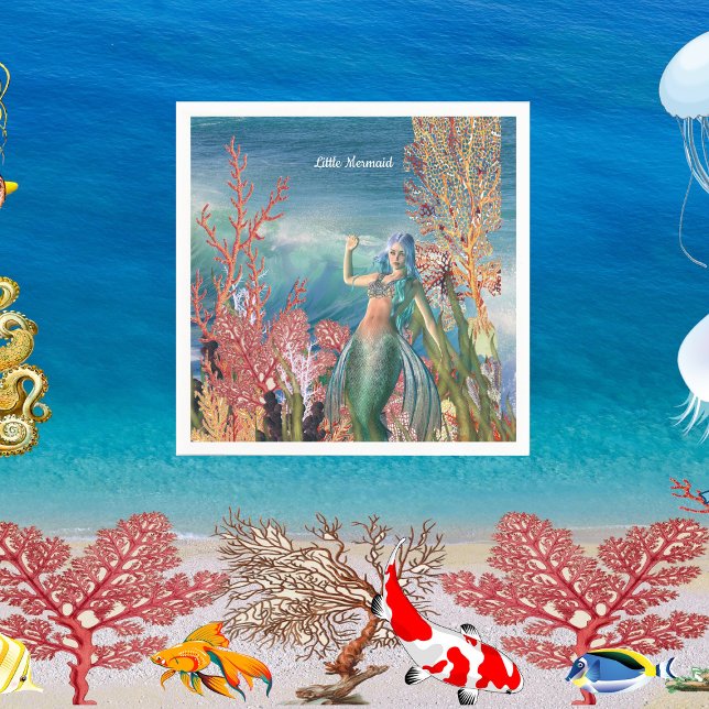 Unter der Meerjungfrau Tropical Coral Reef Geburts Serviette (Under The Sea Mermaid Tropical Coral Reef Birthday Napkins)
