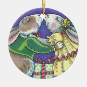 Unter der Mistletoe CHRISTMAS RABBITS ORNANATIONAL Keramikornament