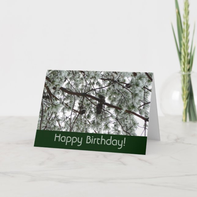 Unter der schneebedeckten Pine Birthday Card Karte (Vorderseite)