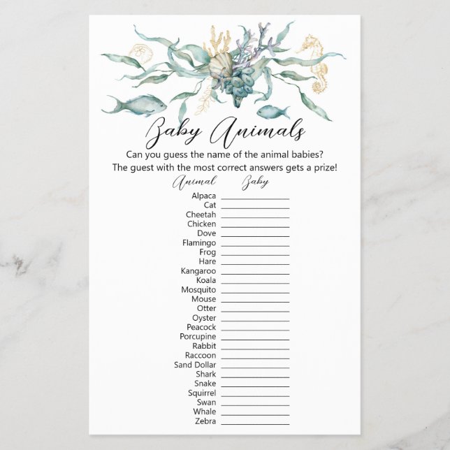 Unter der Sea Baby Animals Game Card Flyer (Vorne)