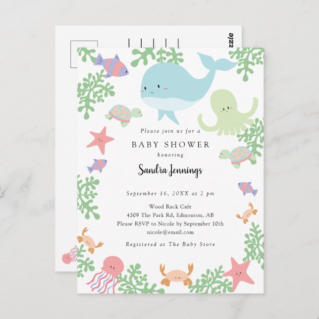 Unter der Sea Baby Dusche Niedliche Pastel Kawaii Postkarte (Vorne/Hinten)