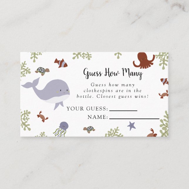 Unter der Sea Baby Dusche schätzen, wie viele Game Platzkarte (Vorderseite)