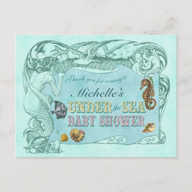 Unter der Sea Baby Dusche Vielen Dank Postcard Postkarte (Vorderseite)