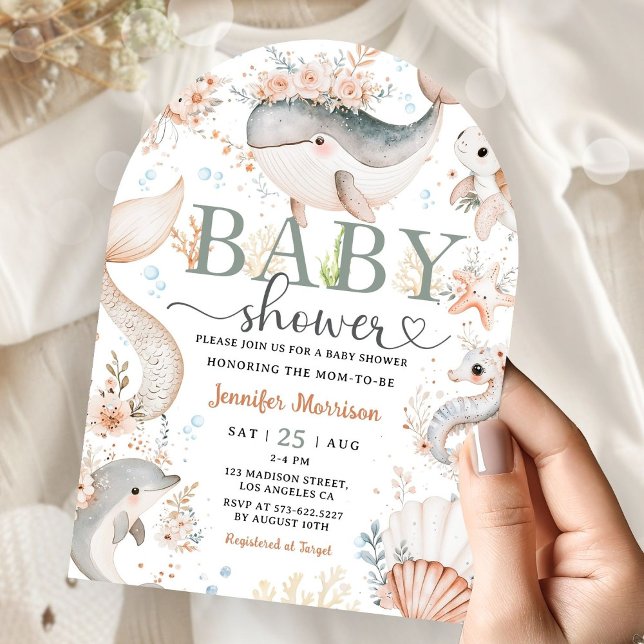 Unter der Sea Baby Duwer Boho Ocean Girl Arched Einladung (Von Creator hochgeladen)