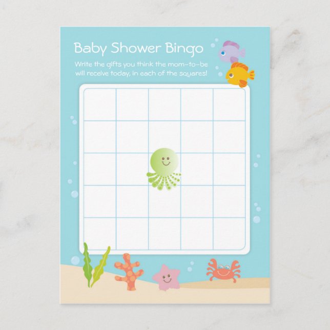 Unter der Sea Baby Shower Bingo Game Card Einladungspostkarte (Vorderseite)
