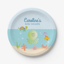 Unter der Sea Baby Shower Blau und Grün Pappteller