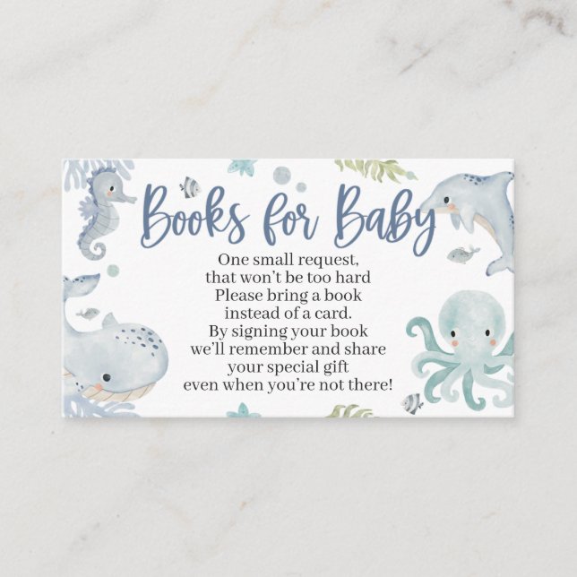 Unter der Sea Baby Shower Book Card für einen Jung Begleitkarte (Vorderseite)