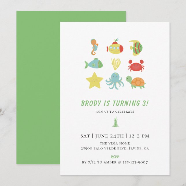 Unter der "Sea Birthday Party" Einladung (Vorne/Hinten)