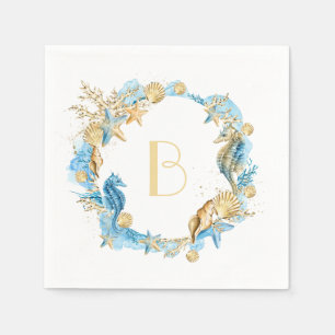 Unter der Sea Blue Gold Monogram Serviette