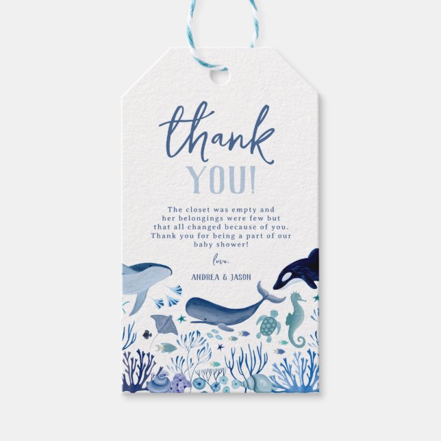 Unter der Sea Boy Baby Dusche Vielen Dank Geschenkanhänger (Vorderseite)
