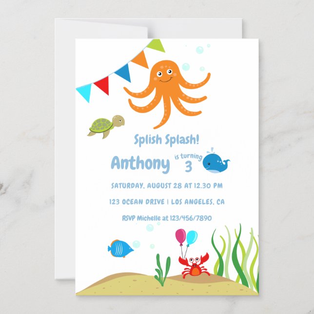 Unter der Sea Boy Birthday Party Magneteinladung (Vorderseite)